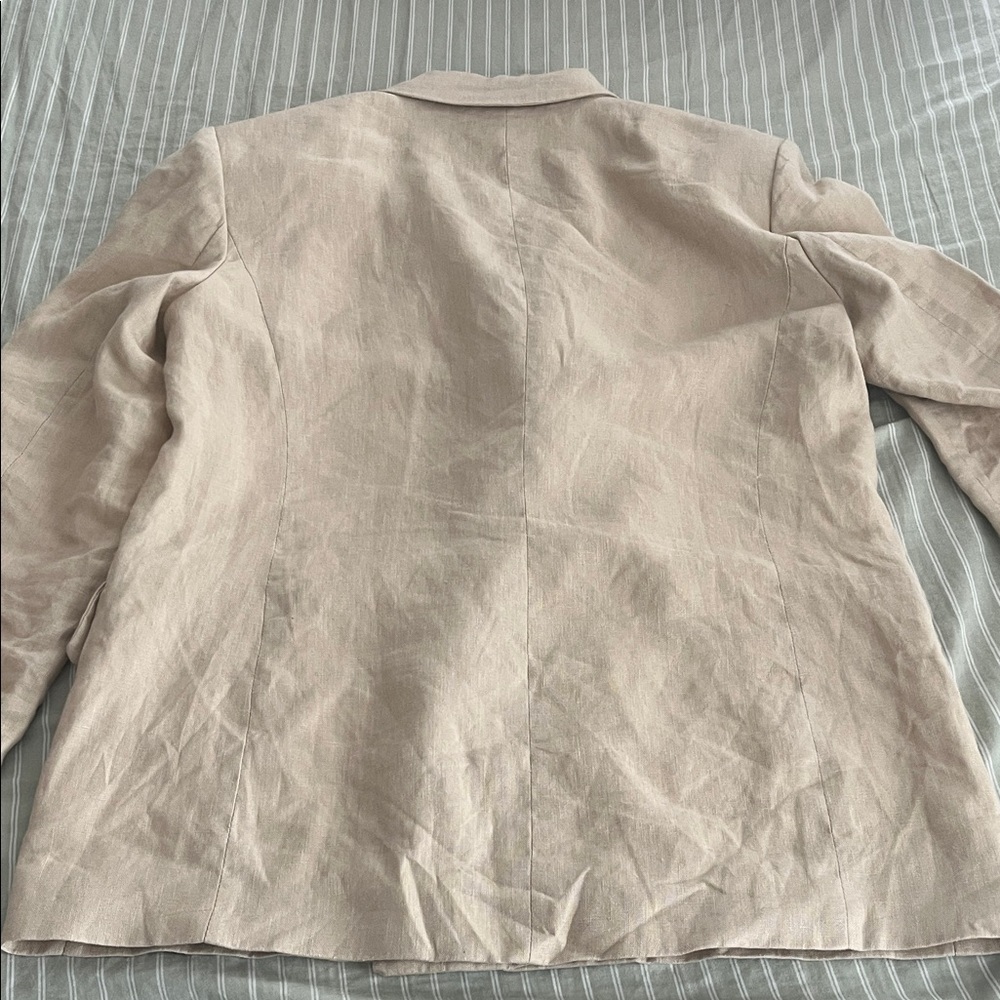 Zara Light Tan Linen Double-Breasted Blazer - Picture 3 of 5